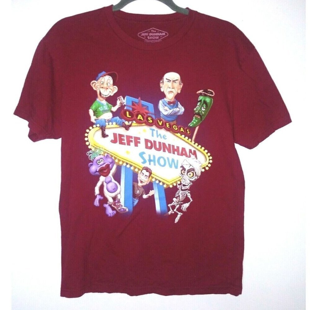Mens T-Shirt The Jeff Dunham Show sz M Burgundy short sleeve cotton LAS VEGAS